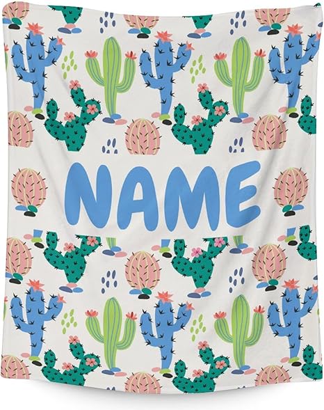 Custom Cactus Throw Blanket - Soft, Fuzzy & Warm - 50x60 Inches Flannel Blankets for Living Room, Sofa - White Aesthetic Throws Gift for Teen