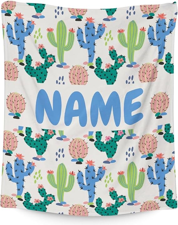 Custom Cactus Throw Blanket - Soft, Fuzzy & Warm - 50x60 Inches Flannel Blankets for Living Room, Sofa - White Aesthetic Throws Gift for Teen