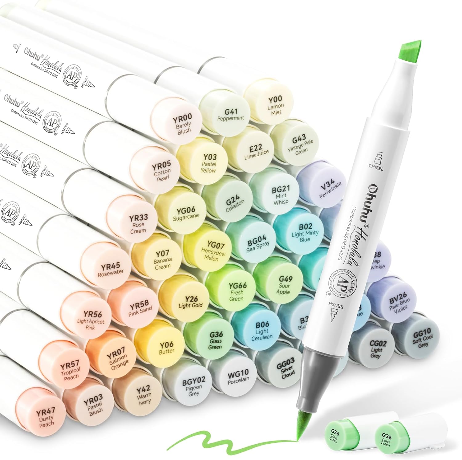 Ohuhu Pastel Alcohol Brush Markers - 48 Colors