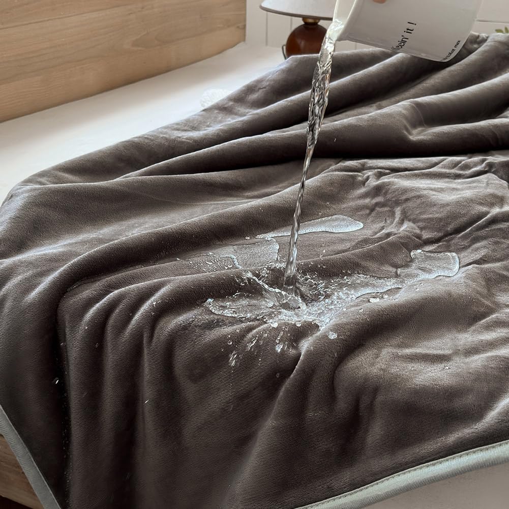 NSNLGSGC Waterproof Throw Blanket for Bed, Splash Squirt Sherpa Blankets for Couples, Water Proof Flannel Blanket,Up to 60 oz (40x60, Grey)
