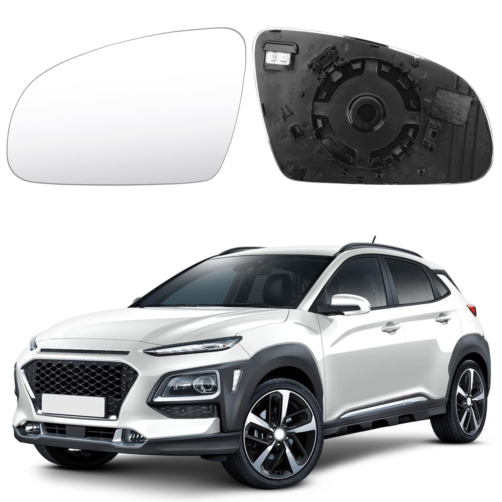 Mirror Glass Replacement for Hyundai Kona 2017-2024, Exterior Mirror Glass Aspherical Adjustable (Left)