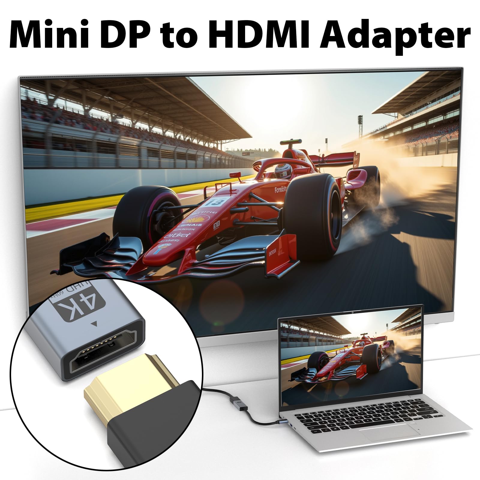 Cyberguys! Adattatore da Mini DisplayPort a HDMI, 4K a 60Hz Mini DP (compatibile con Thunderbolt 1/2) a HDMI, Plug & Play, placcato oro, per MacBook Pro/Air, Surface, iMac (non USB-C/Thunderbolt 3)