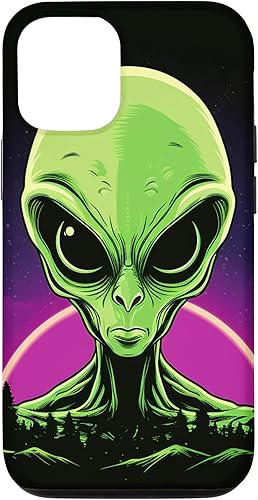 iPhone 14 Pro Cute Green Alien Head UFO Space Face  Alien Case