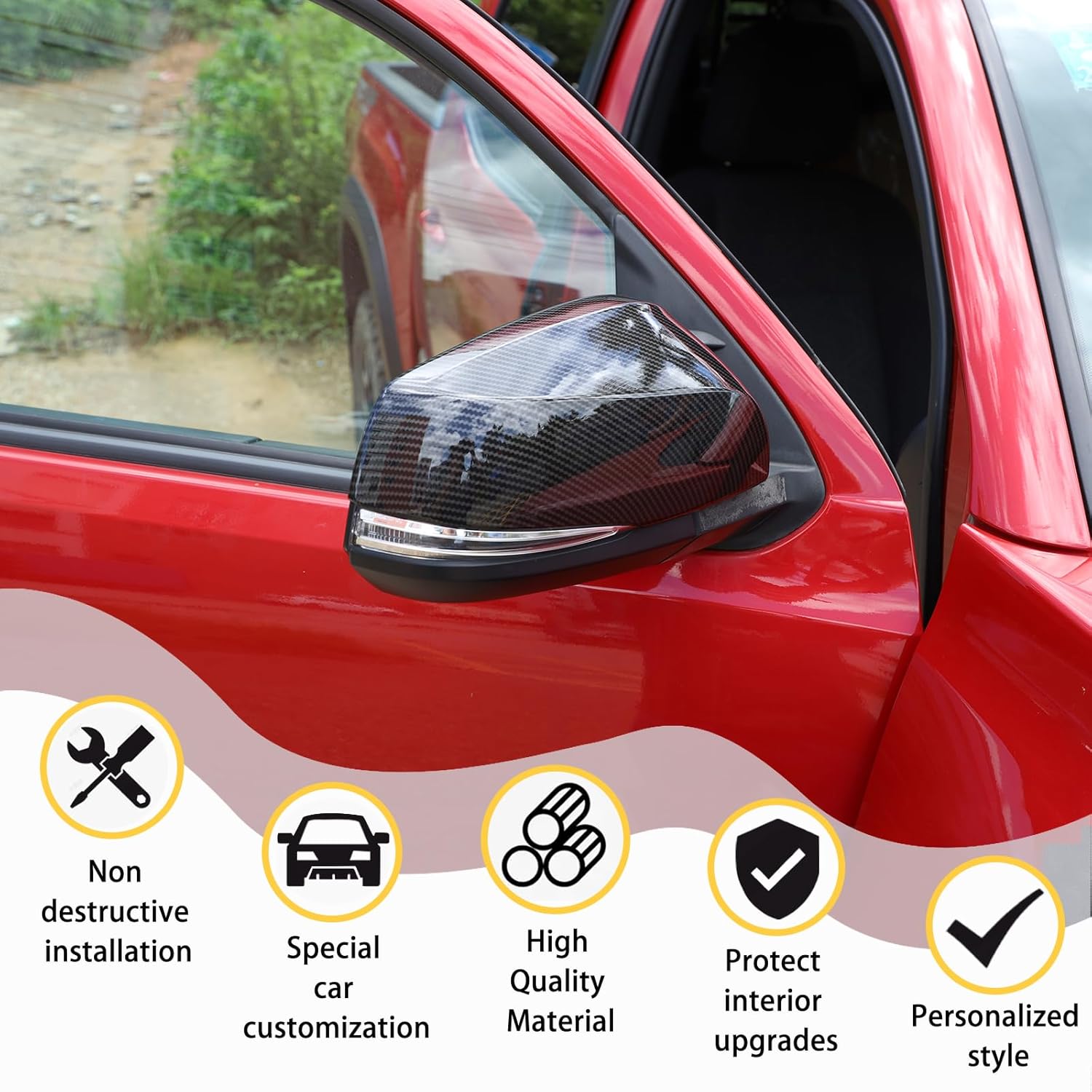 CHEAYAR Door Rear View Mirror Cover Cap Compatible with Toyota Tacoma 2015-2022, Exterior Side Cover, ABS Molding Trim 2pcs (Carbon fiber pattern)