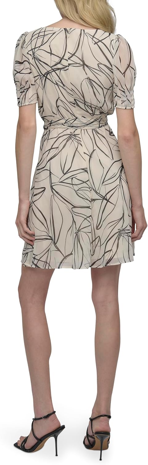 DKNY Womens Short Sleeve Puff Sleeve Tie Waist Dress - Image 4