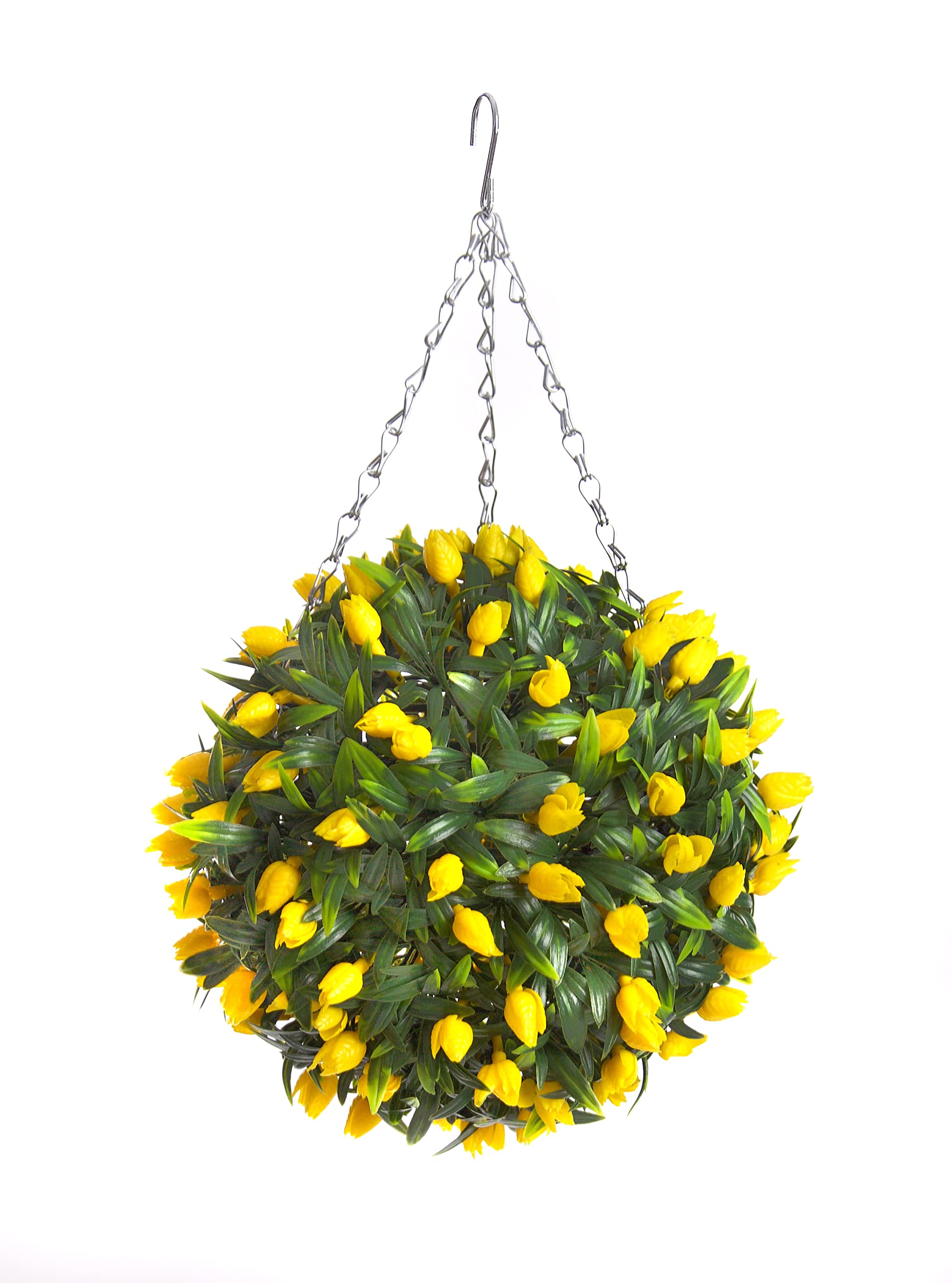 Best Artificial TULIP Flower Ball Lush Long Leaf Topiary Grass (28cm, Yellow)
