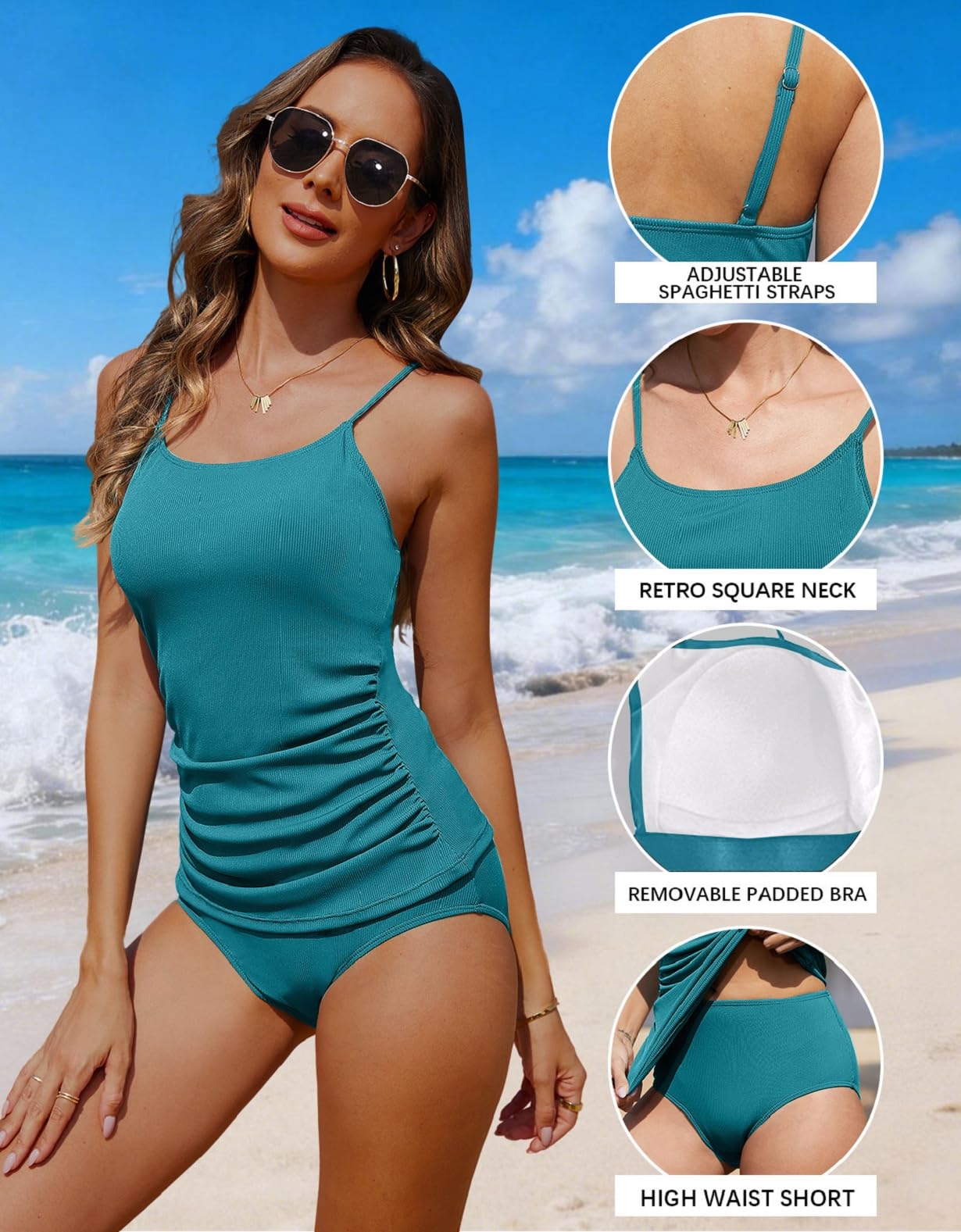 CheChury Tankini Mujer Bañadores Dos Piezas Verano Push Up Tallas Grandes Traje de Baño 2 Piezas con Tanga Vientre Plano Bikini Ropa Playa