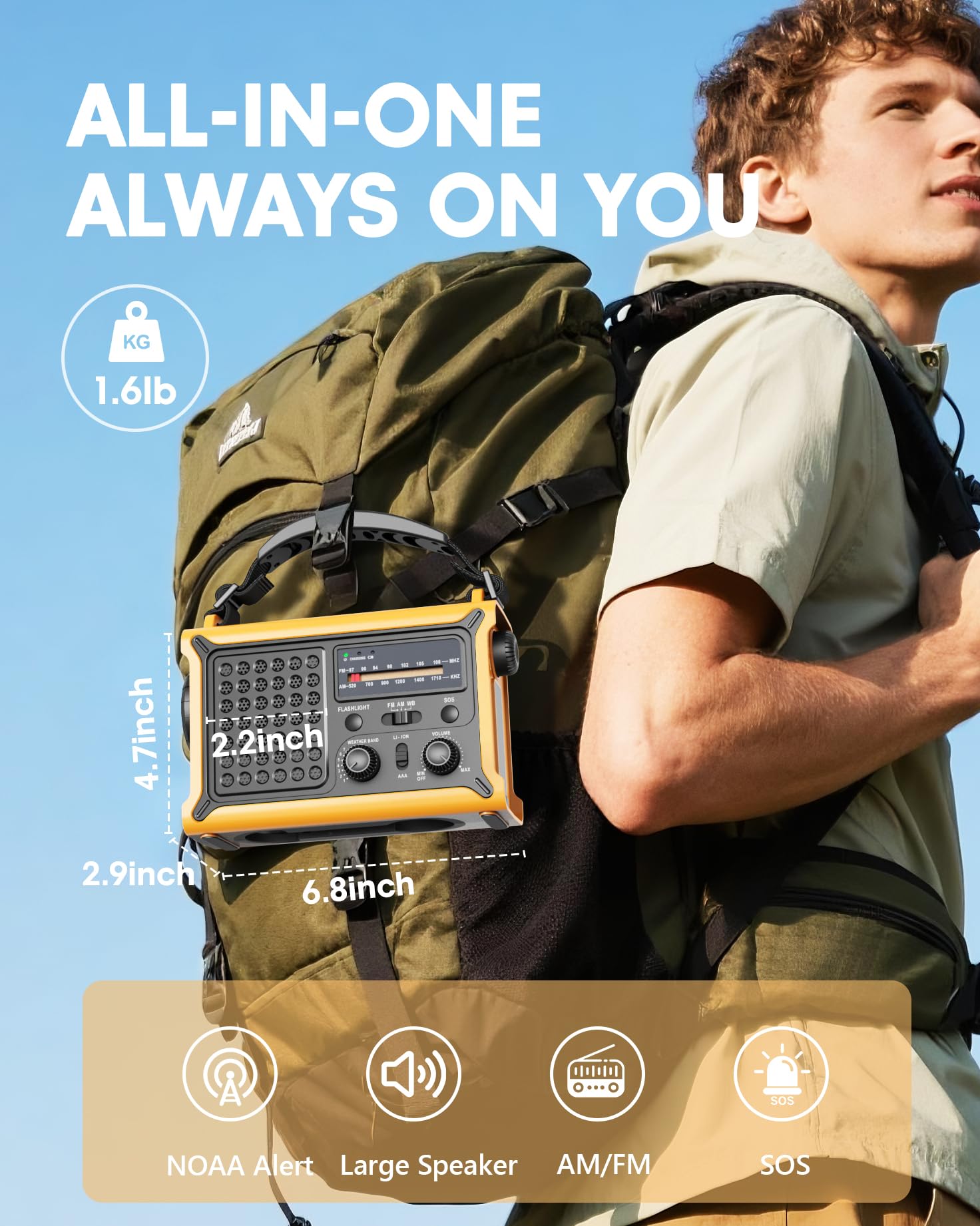 Notfall-Wetterradio mit Solar und Handkurbel – tragbares NOAA AM/FM-Wetteralarm-Radio, 12000 mAh/44400 mWh Powerbank, LED-Taschenlampe & Leselampe, SOS-Alarm für Hurricane Kit Camping Survival