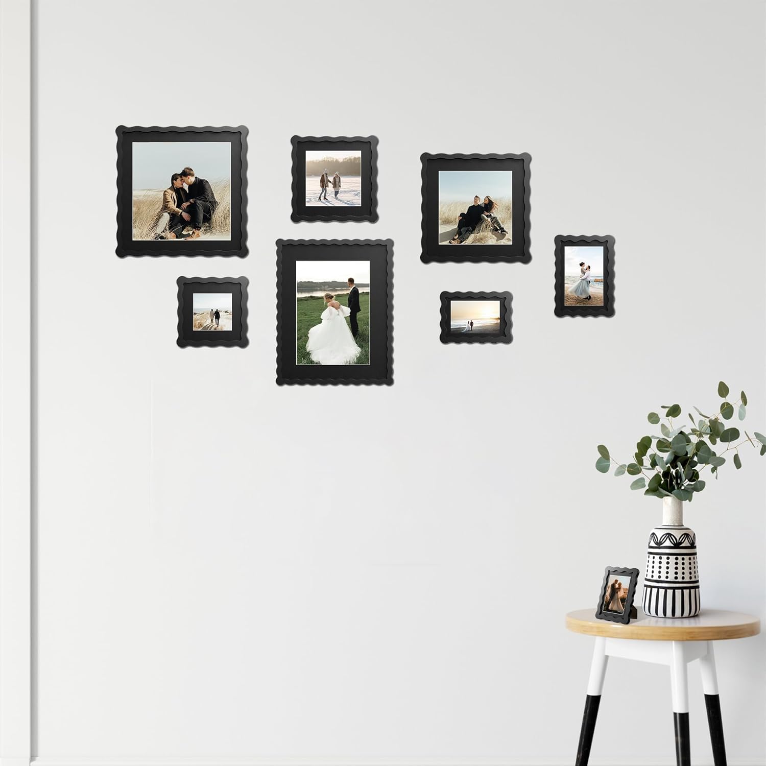 5x7 Wavy Picture Frame With Mat For 4x6, Wavy Edge Wooden Picture Frame with Real Glass - Wall Mount and Tabletop Display, Black, 2 Pack