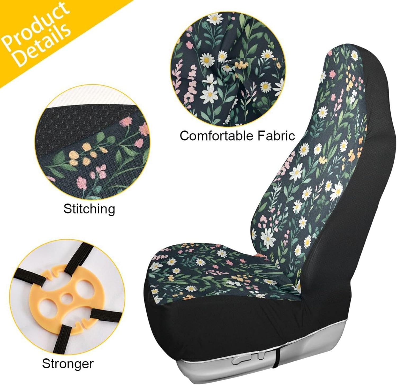 ALAZA Vintage Wildflowers Leaves Car Seat Cover, Front Auto Seat Covers Bucket Seats Protector Set of 2 Universal fit Car SUV Truck for Men Women