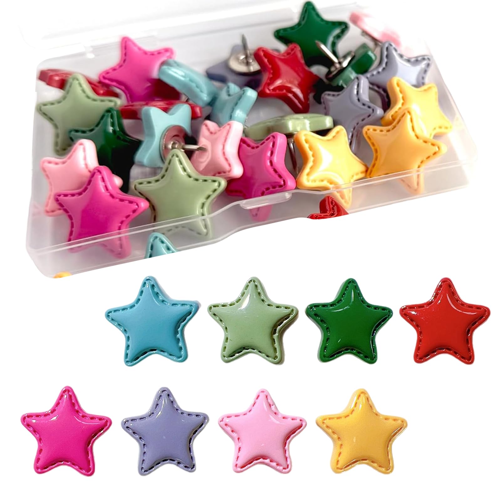 30 Pcs Colourful Push Pins, Resin Star Cork Board Pins with Metal Shaft, Secure Thumb Tacks for Notice Boards, Cute Stuff for Girls Room Decor and Office Organization