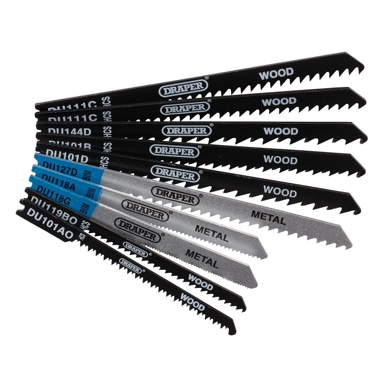Draper 43470 Assorted BIM & HCS Jigsaw Blade Set for Wood and Metal (10 Piece), Silver
