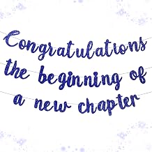 Pre-Strung New Journey Party Decorations Congratulations Banner The Beginning of a New Chapter Hanging Garland Banner - Glitter Retirement Party Decorations, Graduation 2026, New Job, Going Away, Divorce & Moving Away Decor Naval Blue