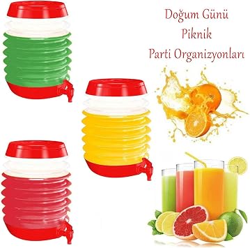 Su Sebili Pratik Katlanabilir Termos Çeşmeli Körüklü 5.5 Litre Piknik Kamp Su Ayran Meşrubat İçecek Bidonu Kırmızı
