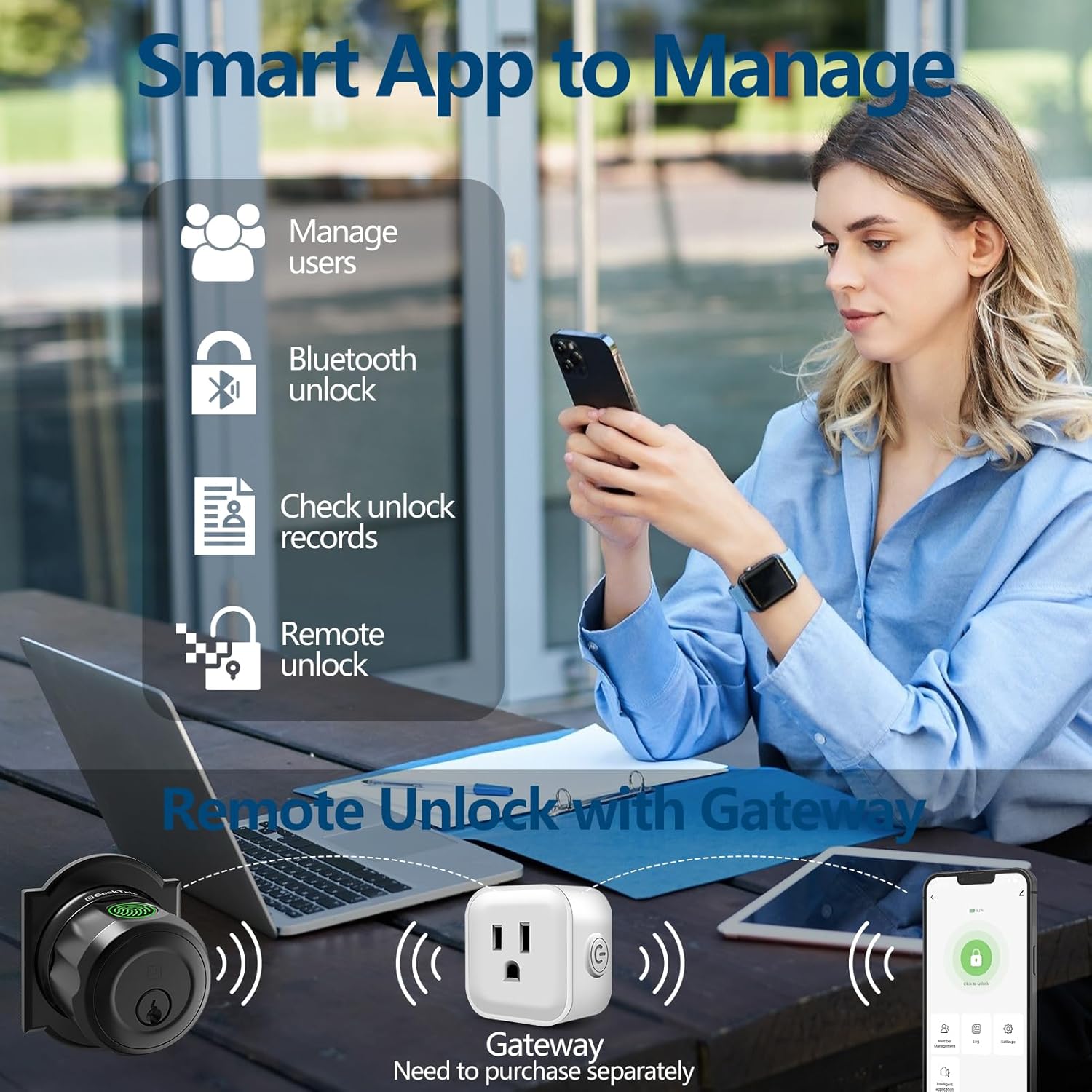GeekTale F08 Smart App management features and remote unlock with gateway