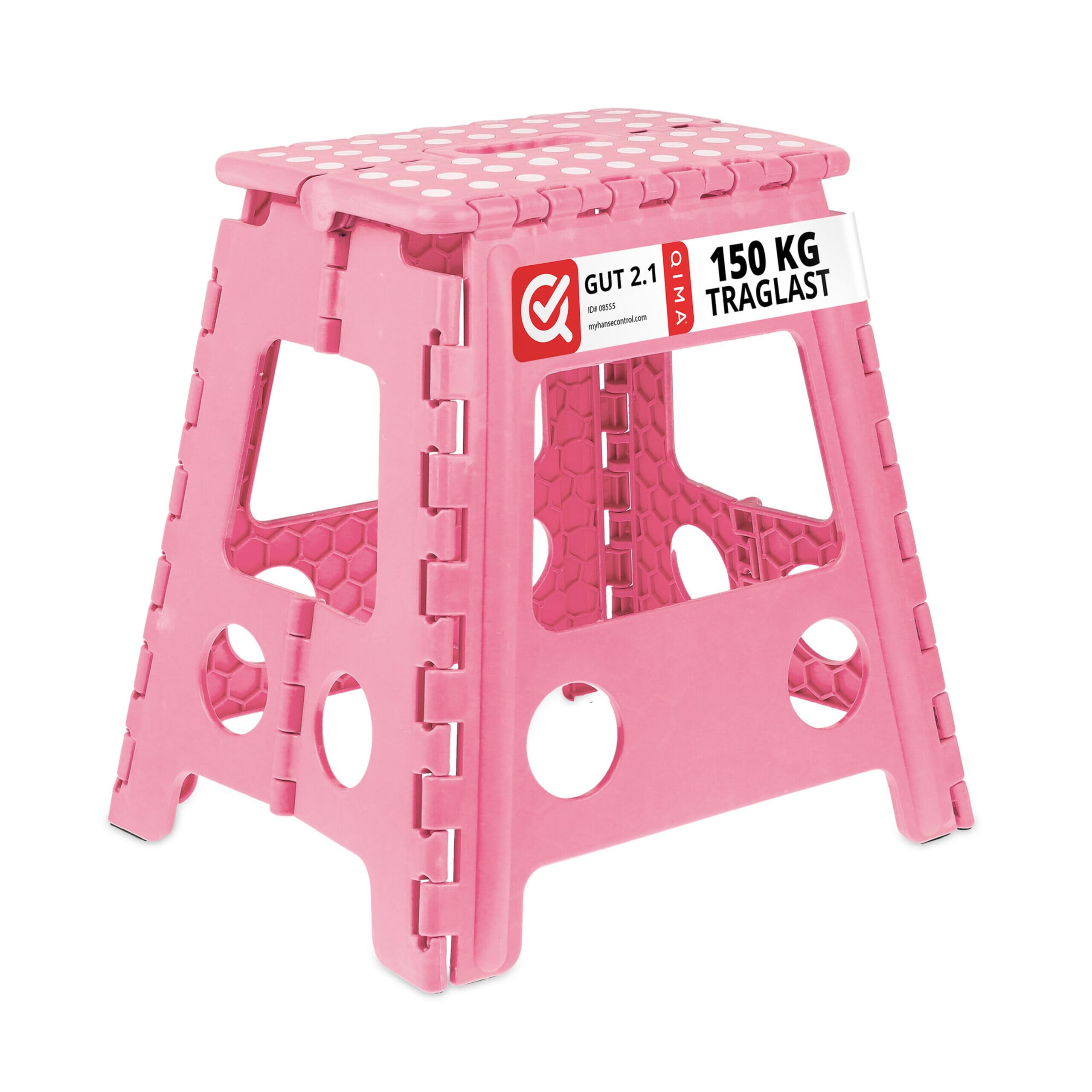 Relaxdays Sgabello Pieghevole, Sgabellino Antiscivolo con Un Gradino e Manico, Fino a 120 kg, 39 x 38,5 x 32 cm, Pink