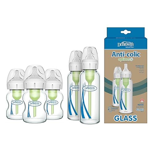 Dr. Brown's Natural Flow Options+ Biberones de vidrio estrecho, 8 oz & Dr. Brown's Natural Flow Anti-Colic Options+ Biberones de vidrio de cuello
