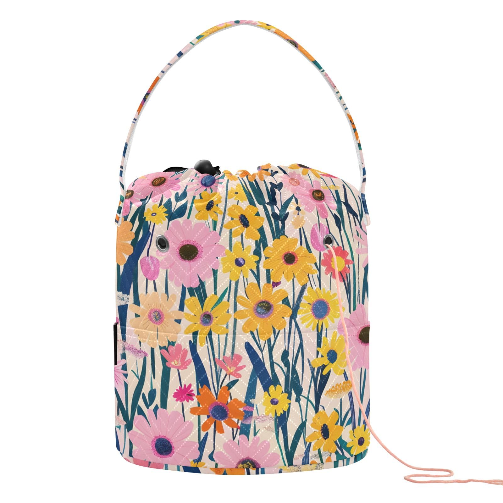 Yarn Storage Bag Small Crochet Bag Knitting Bag Organizer Blooming Flowers Yarn Bags for Crocheting Basket