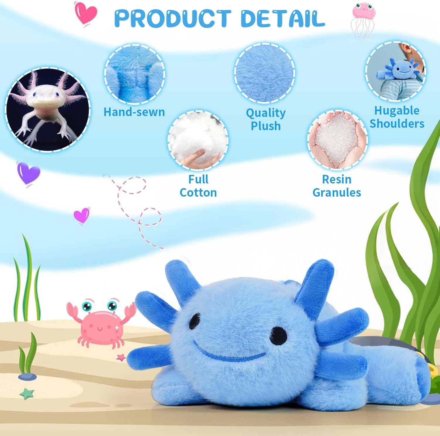 Stuffed Axolotl Plush,Axolotl Toy,8.66" Axolotls Plush Toy,Birthday Gift for Boys and Girls Gift for Christmas.(Blue,1 Pack)