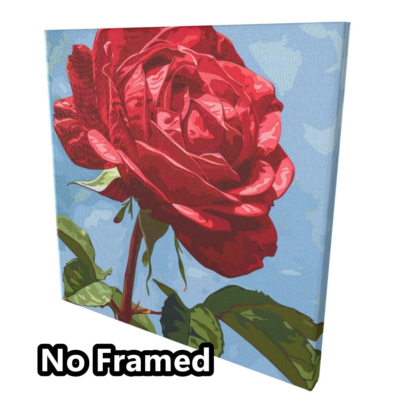 Malen nach Zahlen Erwachsenen-Set, Rose, Blume Malen nach Zahlen für Anfänger, Acryl-Peinture a Numero mit 6 Pinseln, DIY-Ölgemälde Kunsthandwerk für Wanddekoration – (65 x 65 cm, rahmenlos) MK156