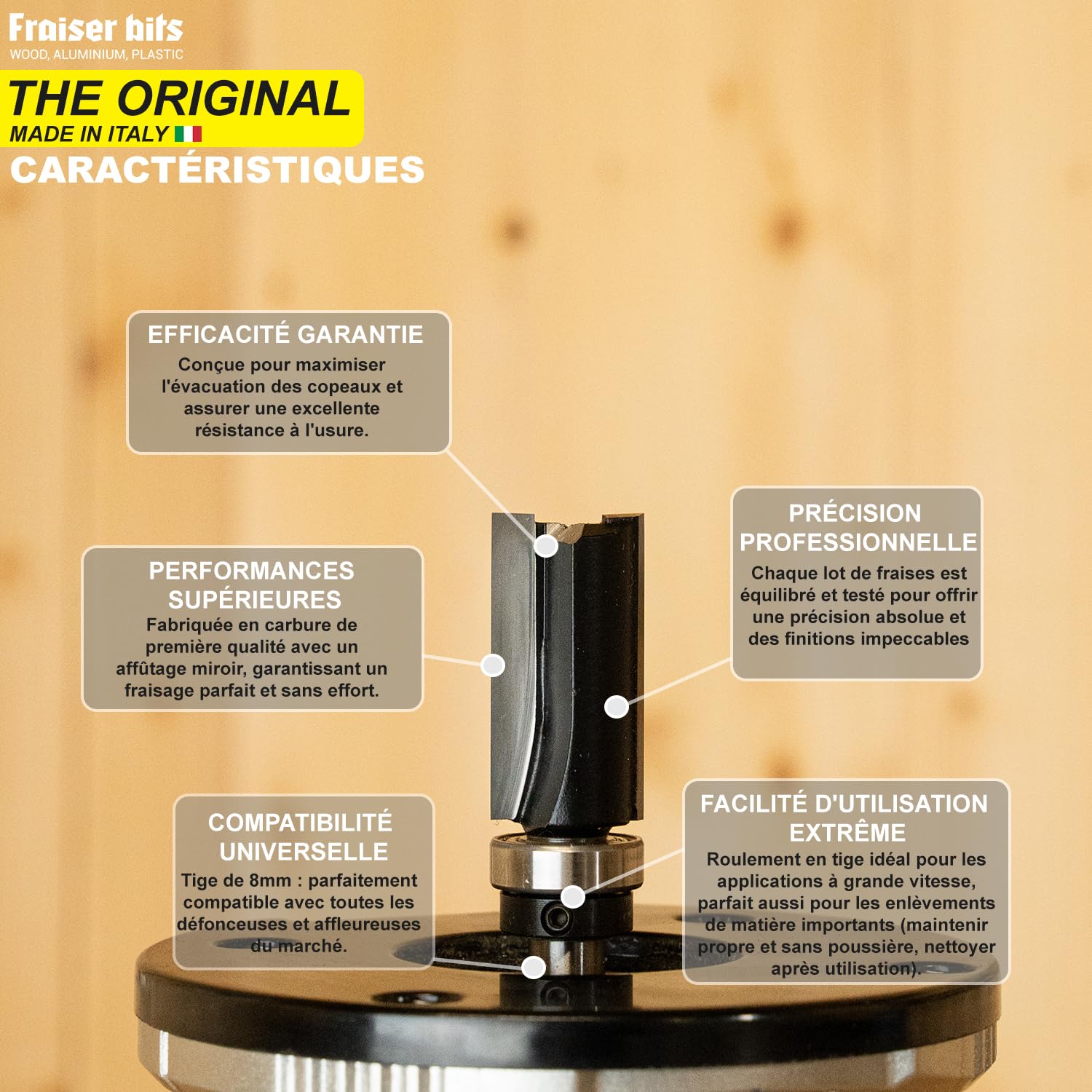 Fraiser - Fraise à copier avec roulement pour bois, diamètre 16 mm, queue 8 mm, pour défonceuse et affleureuse