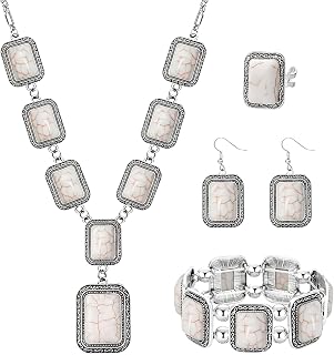 NEWITIN 5 Pcs Bohemian Jewelry Set for Women White Turquoise Jewelry Set