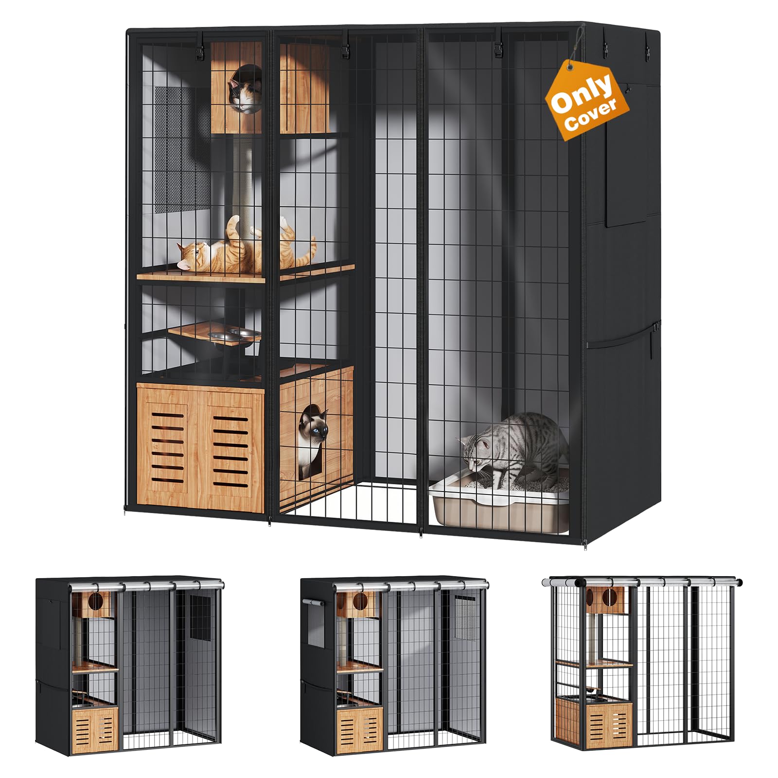 Photo 1 of Large Outdoor Cat Enclosure Cover - 600D Oxford Waterproof Pet Cage Cover for Cat Kennel, Cat Creat Covers with Transparent Front Panel, Side Ventilation Windows, 39.7"D x 72.8"W x 72.8"H (Only Cover)