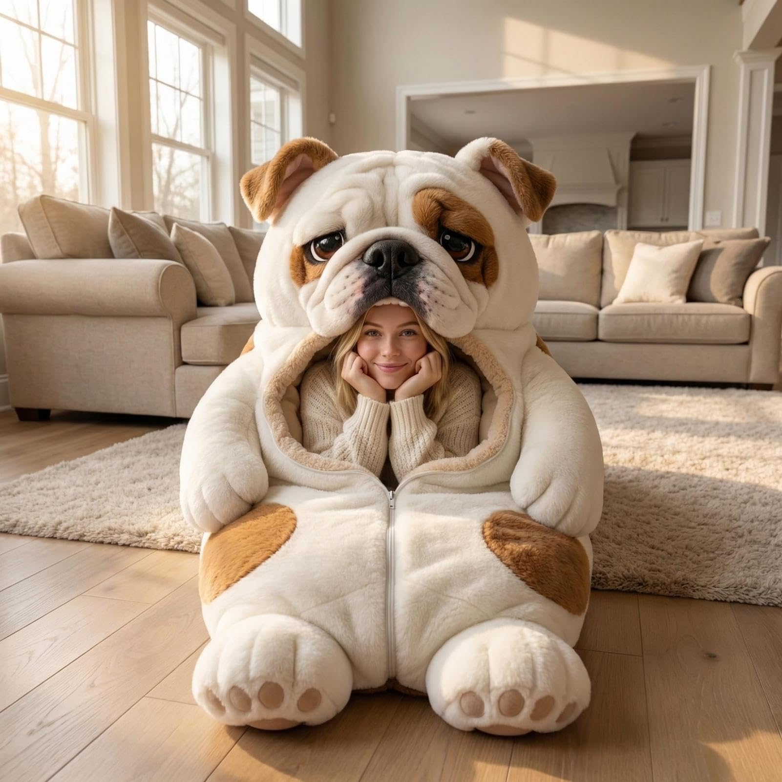 Dog Sleeping Bag For Humans | Adorable Dogs Envelope Sleeping Bag | Adults Soft Plush Animal Mattress, Warm Comfortable Lounging Blanket For Women Men, Home, Camping, Sleepovers — view 6