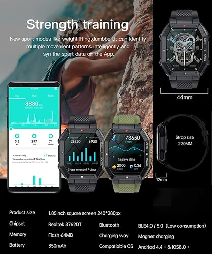 Miniatura 6 de PASNEW Reloj inteligente para hombre (respuestahacer llamadas) 1.85 pulgadas HD táctico deportivo reloj inteligente, reloj militar con monitor de