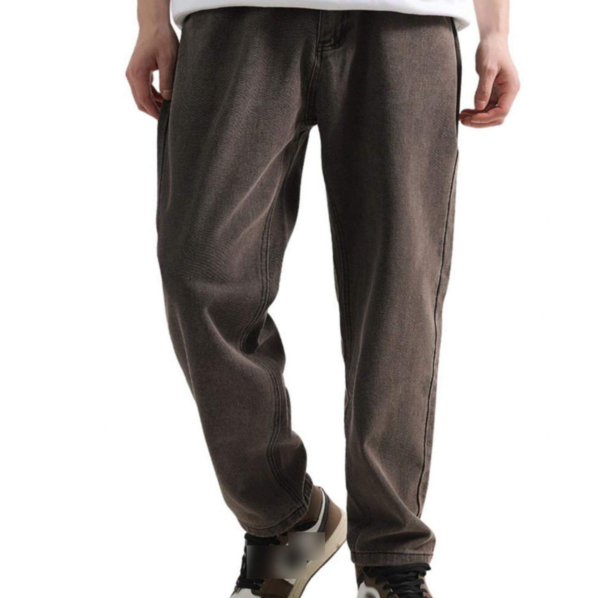 JEKE-DG Men's Straight Leg Denim Pants Baggy Casual Solid Hip Hop Jeans Trouser Casual Solid Streetwear Jeans (38,Brown)