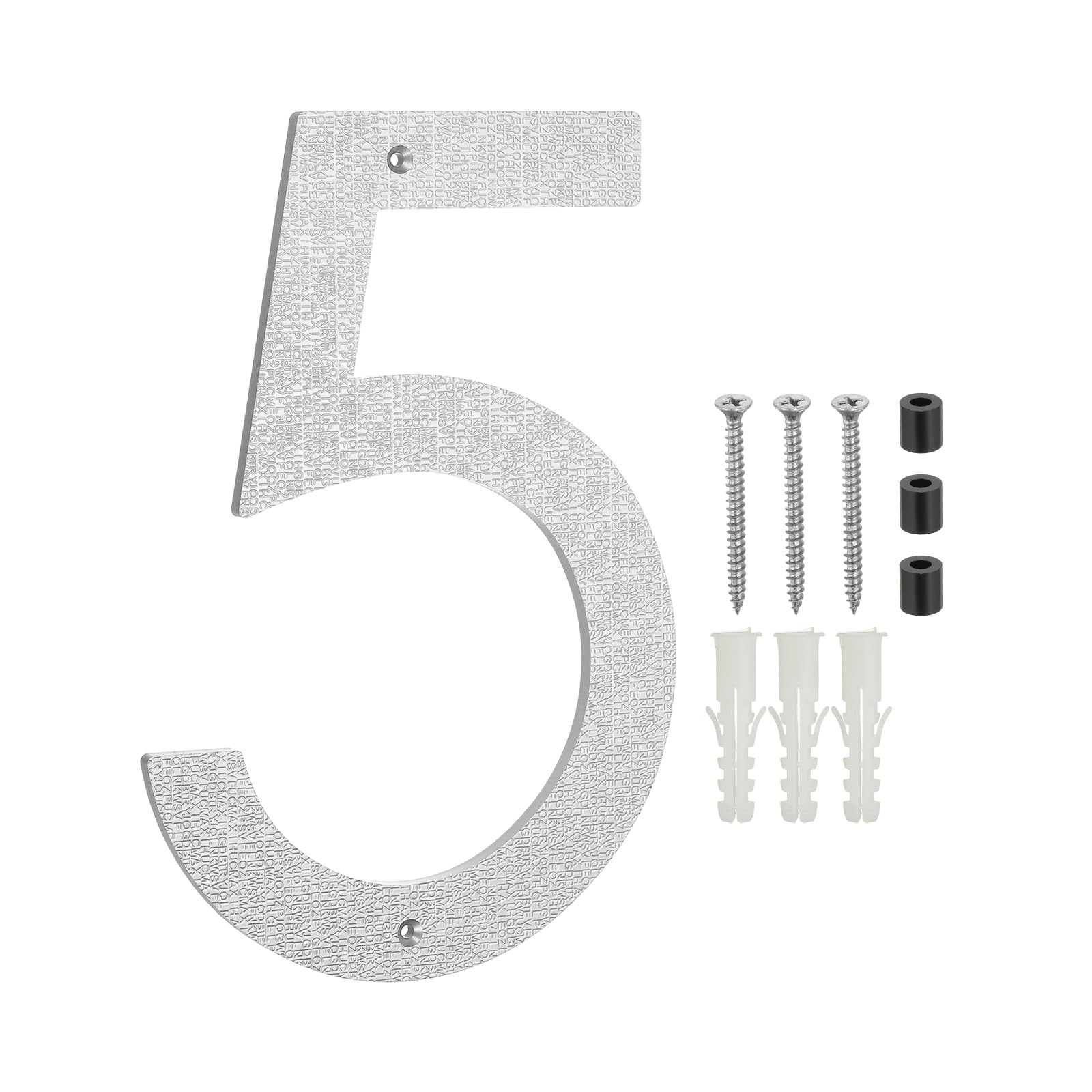 PATIKIL 12 Inch House Numbers for Outside, Number 5 ABS Plastic Texture Floating House Number Modern Mailbox Address Door Numbers with Nail Kit for Outdoor Residential Street, Silver Tone