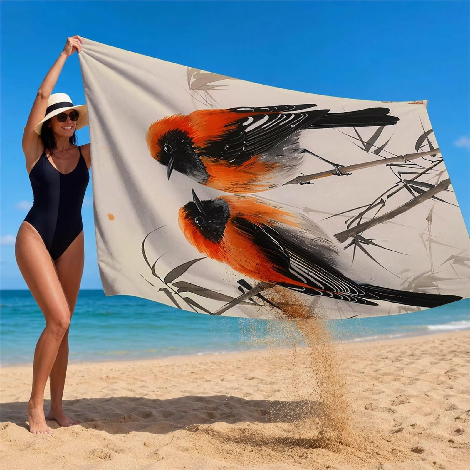 Pájaro Toalla Playa 160x220 Resistente a la arena Secado rápido Ligero, Toalla Playa Grande 220 x 160cm Suave Cómodo como Gym Yoga Sauna Toallas Baño Grandes Exterior Travel Essentials Animal XTLS7877