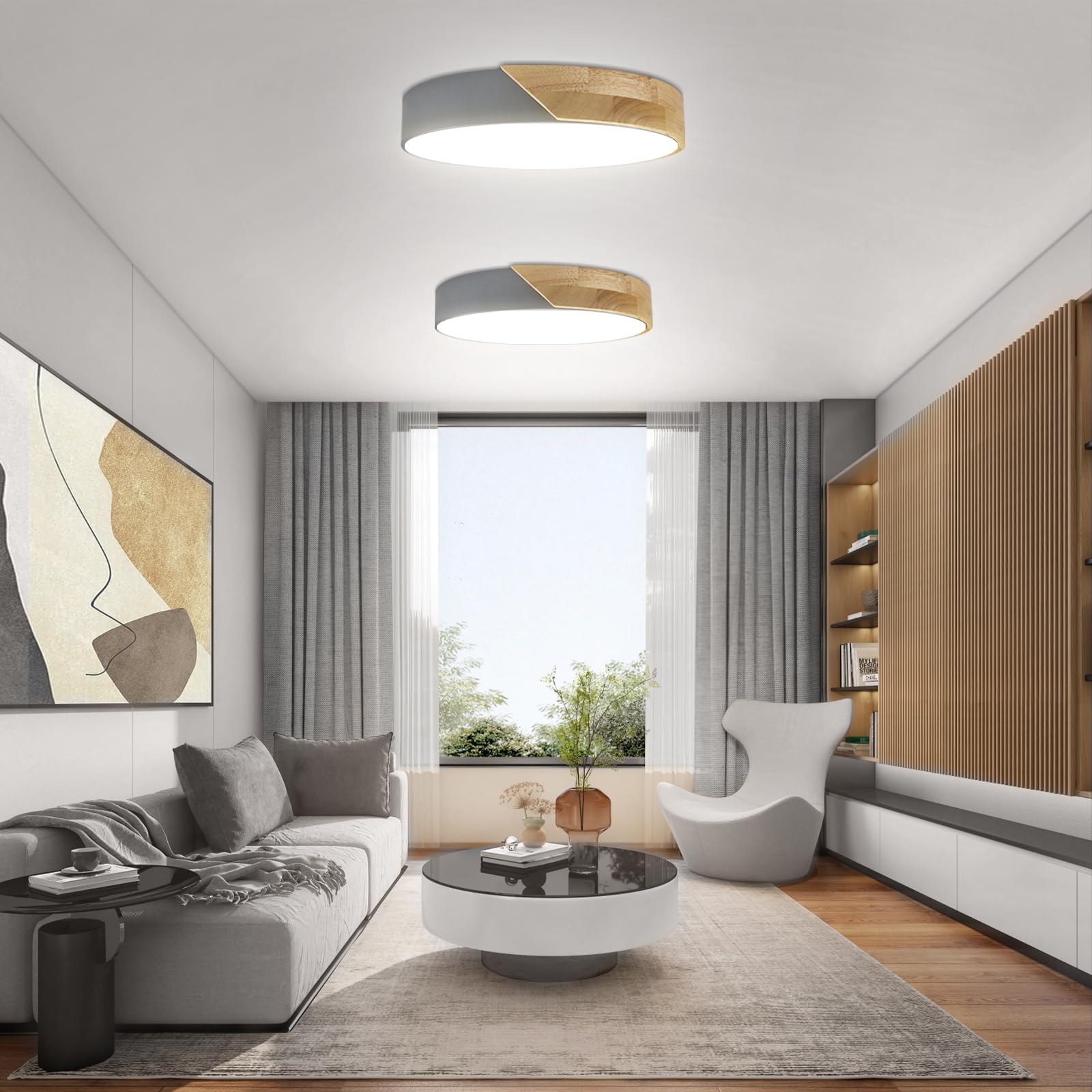 Led Ceiling Light Flush Mount: 12 Inch 24W Bedroom Light Fixture with Round Wood Modern Flat Overhead Minimalist Ceiling Lamps for Kitchen Hallway Laundry Natural White 4500K, Not Dimmable