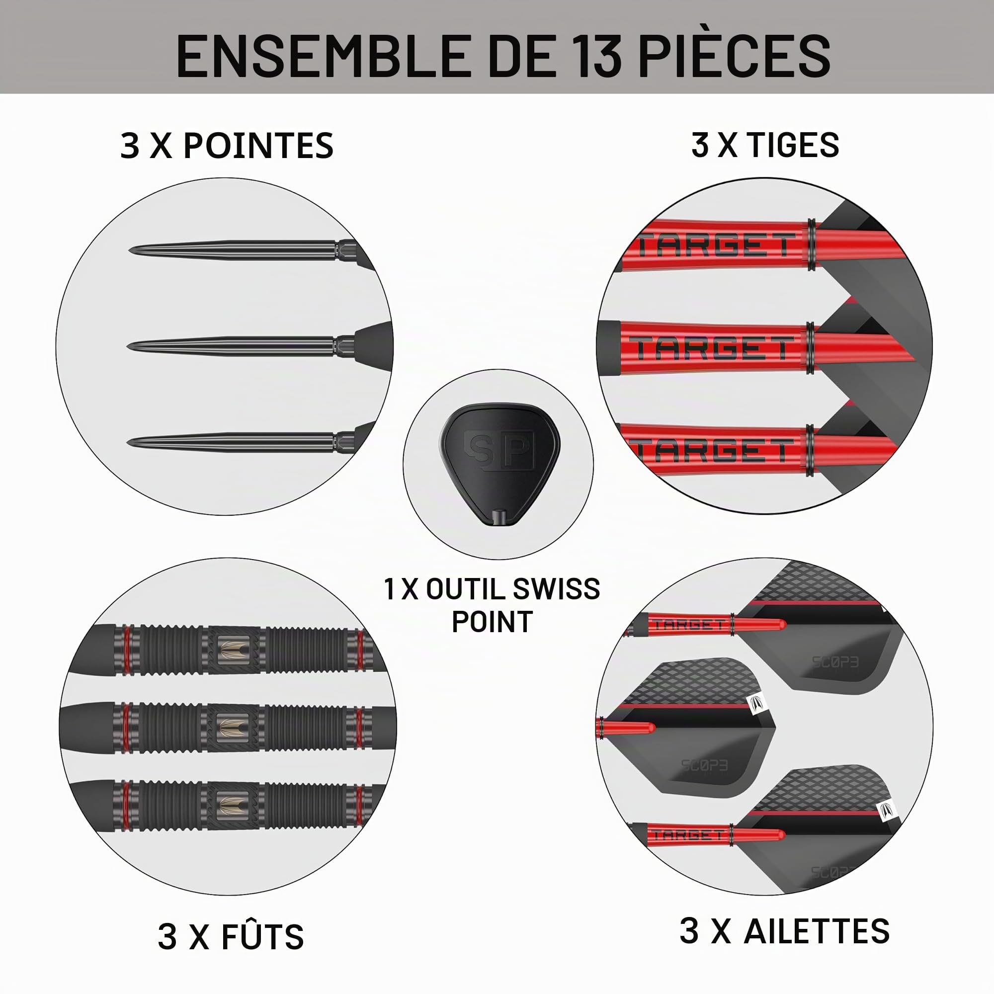 Target Darts Scope Steel Tip Swiss Point Darts, 90% Tungsten Dart Set | Fléchettes à Pointe en Acier, Set de fléchettes Professionnelles avec Pointes suisses et Outils 01/02/03/04-21G/22G/23G/24G/25G