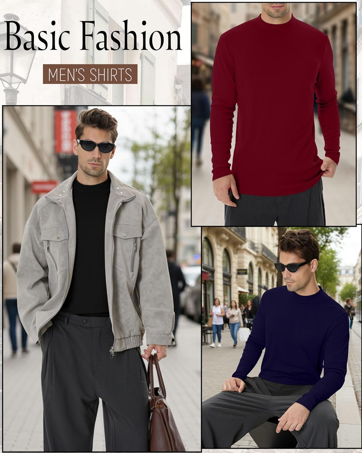 Riyiper 3 Pack Men's Mock Neck Shirts, Long Sleeve Cotton Turtleneck Tops Slim Fit Lightweight Pullover Casual Knit Sweaters - Image 6