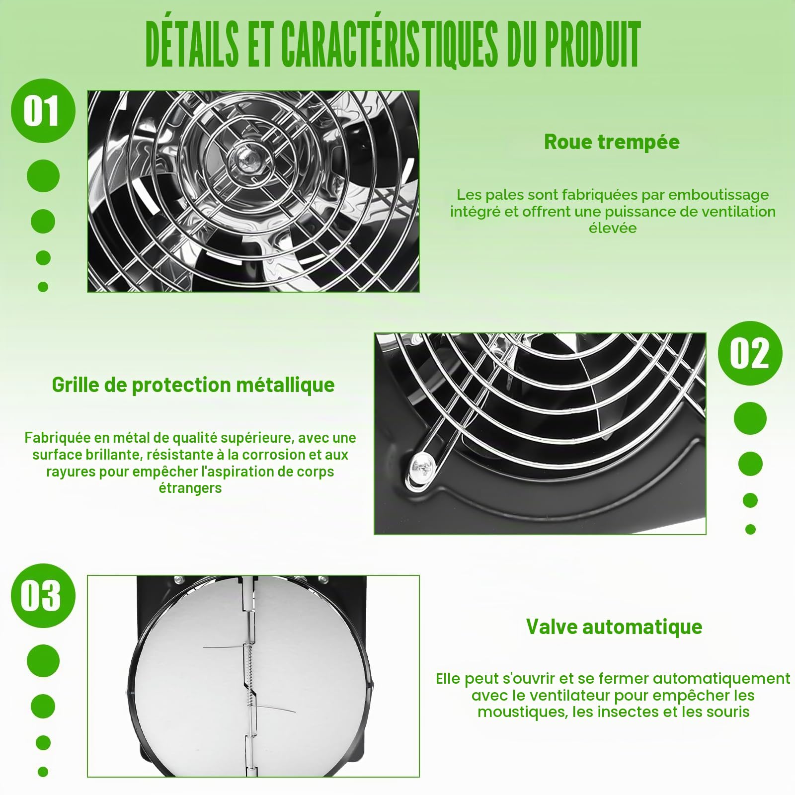 Aicharynic Ventilateur d'extraction d'air 150 mm 525 m³/h avec clapet de retour - Silencieux - En métal - 38 W - Prise européenne - Pour cuisine, salle de bain, garage, sous-sol - Noir