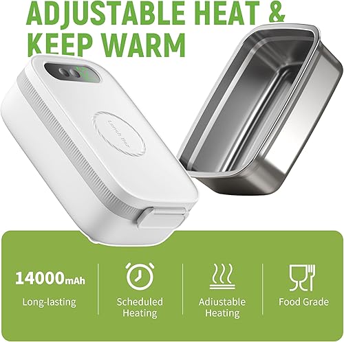 Miniatura 3 de Fiambrera eléctrica inalámbrica, 14000 mAh recargable con bolsa grande para adultos, calentador de alimentos portátil autocalentable de 1 litro para