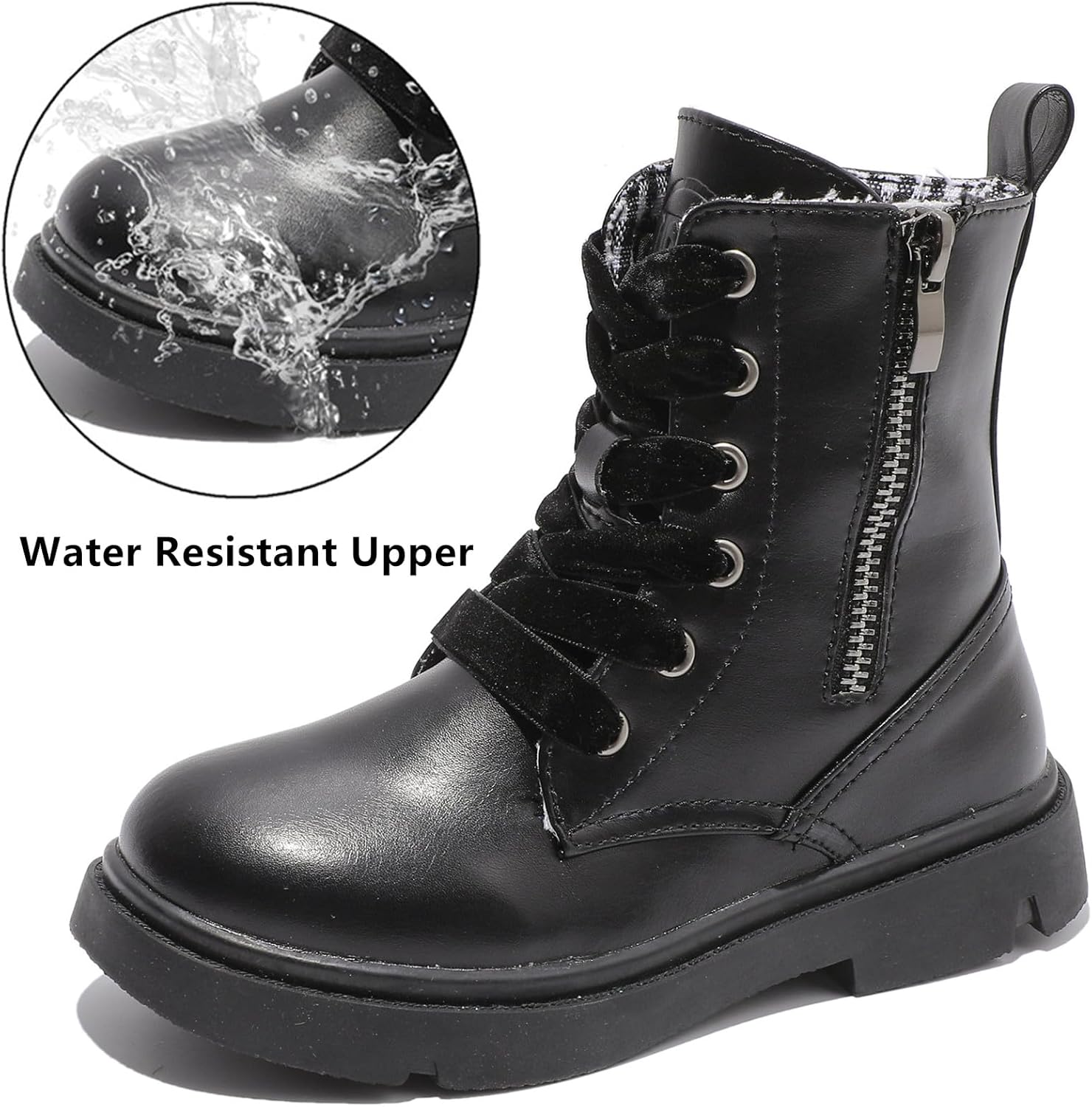 DADAWEN Boys Girls Glitter Ankle Boots Lace Up Waterproof Combat Shoes With Side Zipper for Toddler/Little Kid/Big Kid