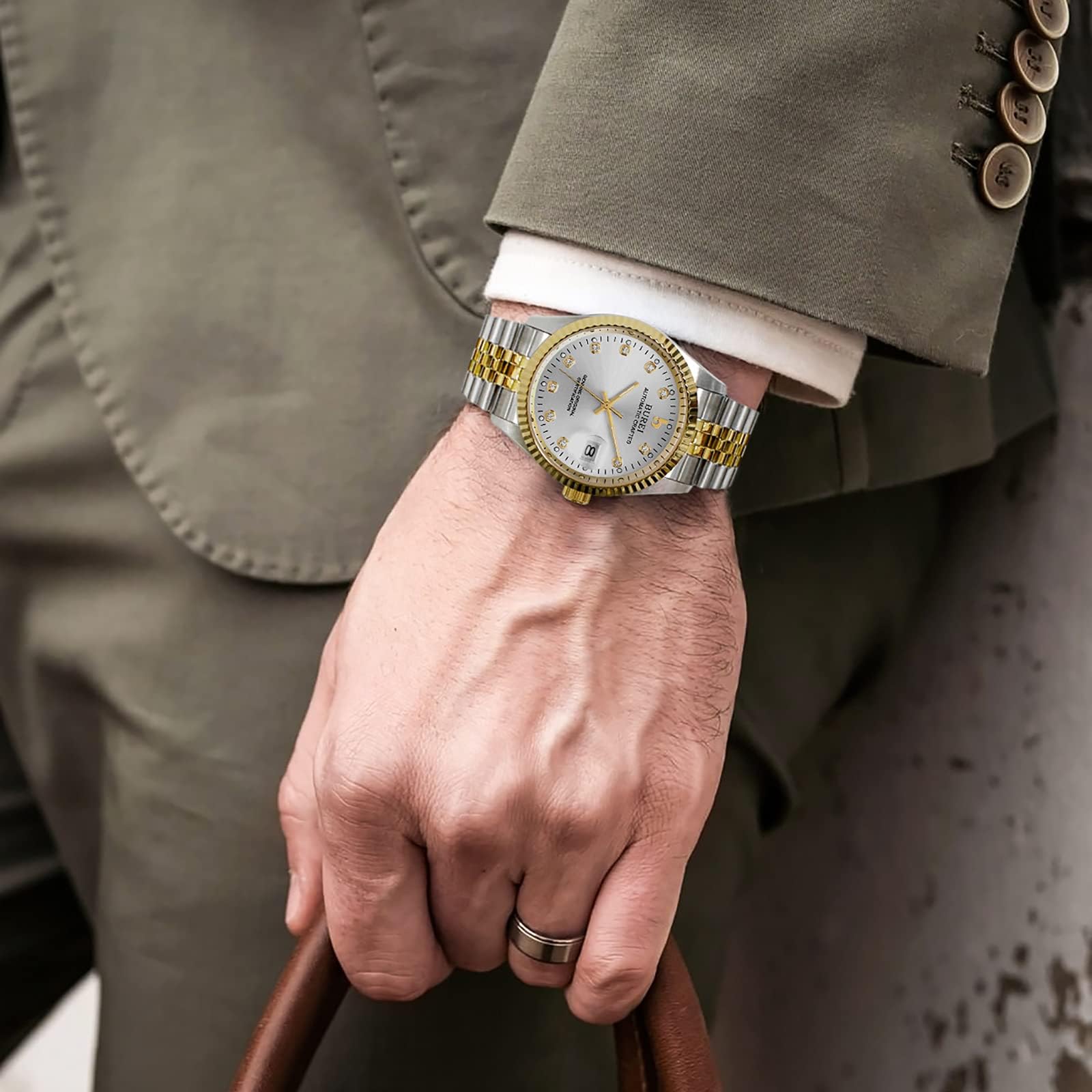 BUREI Orologio Automatico Uomo Business Orologio Bracciale Uomo Acciaio Inox Zaffiro Orologio da uomo di lusso