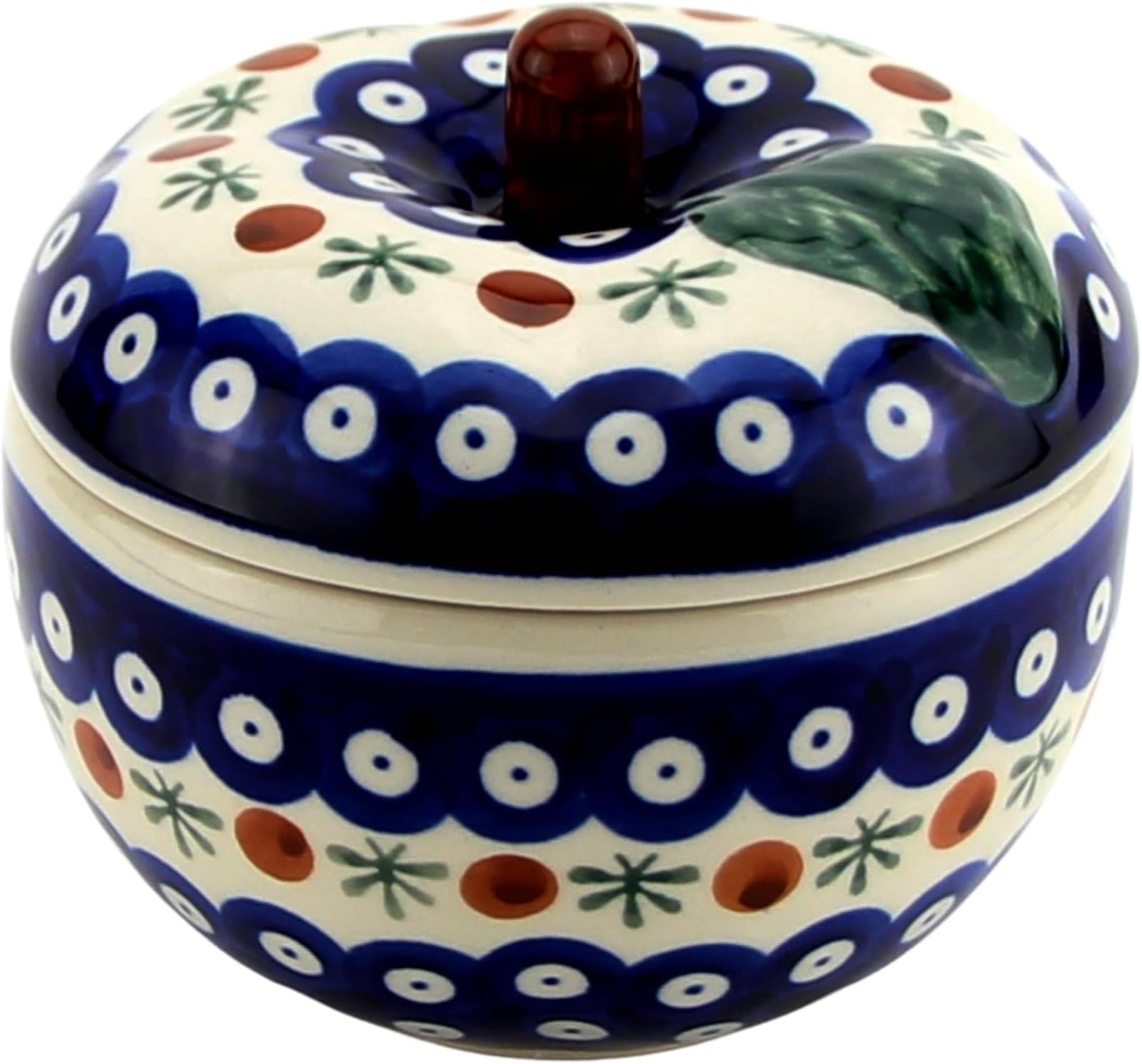 Apple Baker with Lid by Zaklady Boleslawiec - Handcrafted Polish Stoneware Apple-Shaped Jar, Candy Container, Kitchen Decor