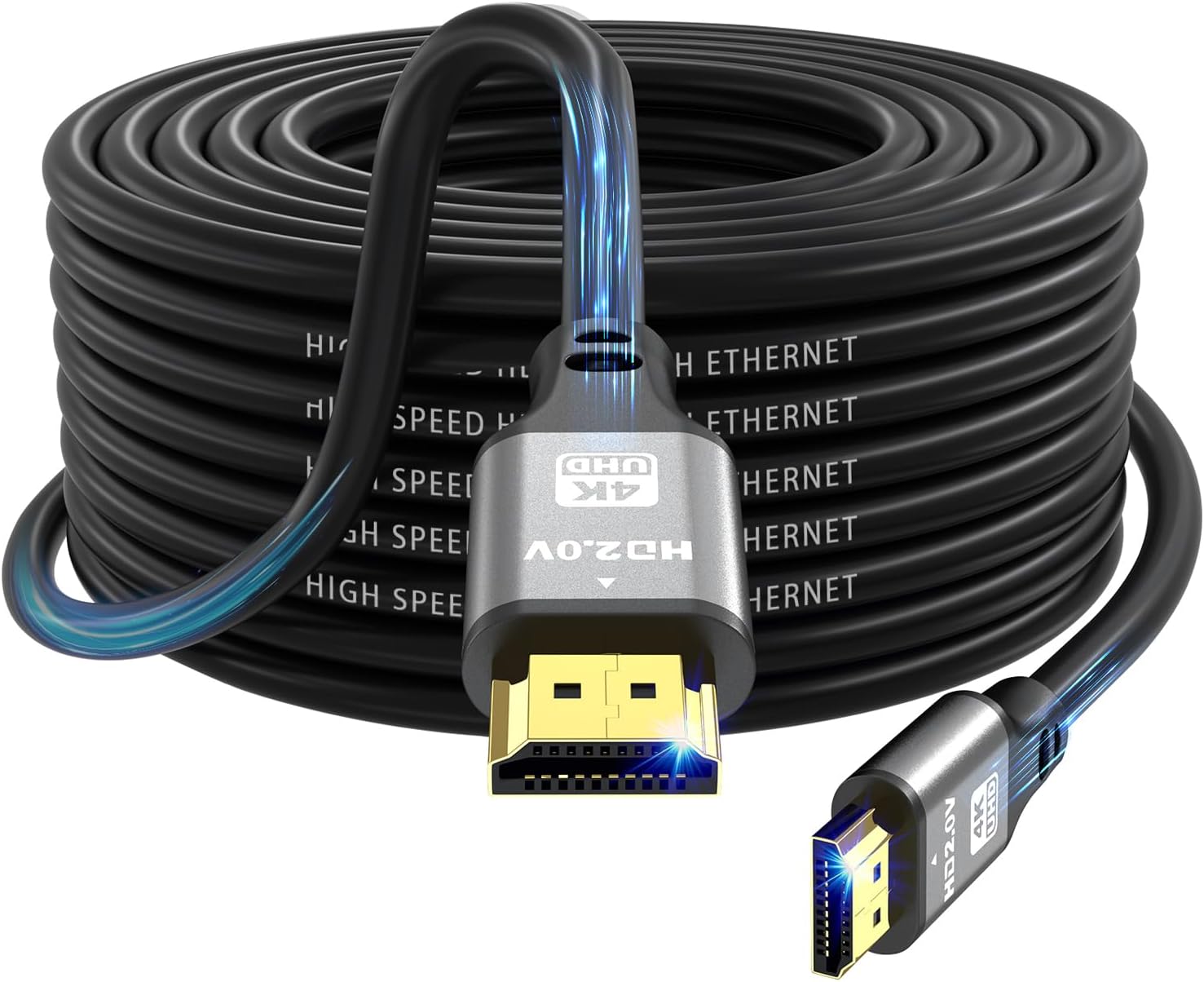 4K HDMI Cable 15m, High Speed HDMI 2.0 Cord 4K@60Hz 18Gbps, Ultra HD,Ethernet Audio Return,1080p,3D,Arc, HDR Compatible with Xbox,PS5/PS4,HDTV,Laptop ect(Silver)