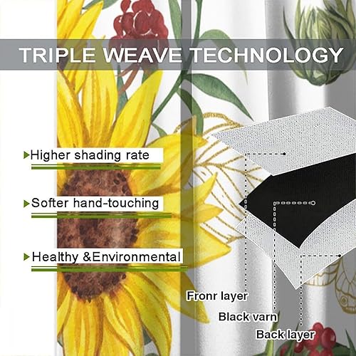 Miniatura 7 de Cortinas opacas de girasol, diseño natural, de granja, floral, con bolsillo para barra, para ventana, para dormitorio, sala de estar, 42 x 45