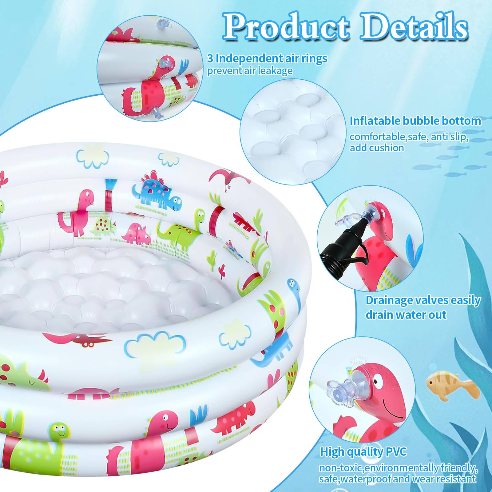 Piscina Hinchable Infantil, Piscinas para Bebe, Piscina Inflable Niños, Piscina Redonda Hnchable 3 Anillos, Piscina Hinchable Pequeña de 90cm, para Jardín Interior al Aire Libre
