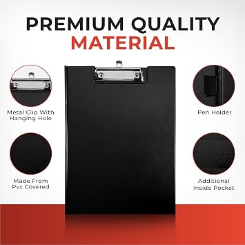 Janrax Grey Foldover Clipboard – A4 Folding Clipboard with Front Cover, Inside Pocket & Hanging Hook