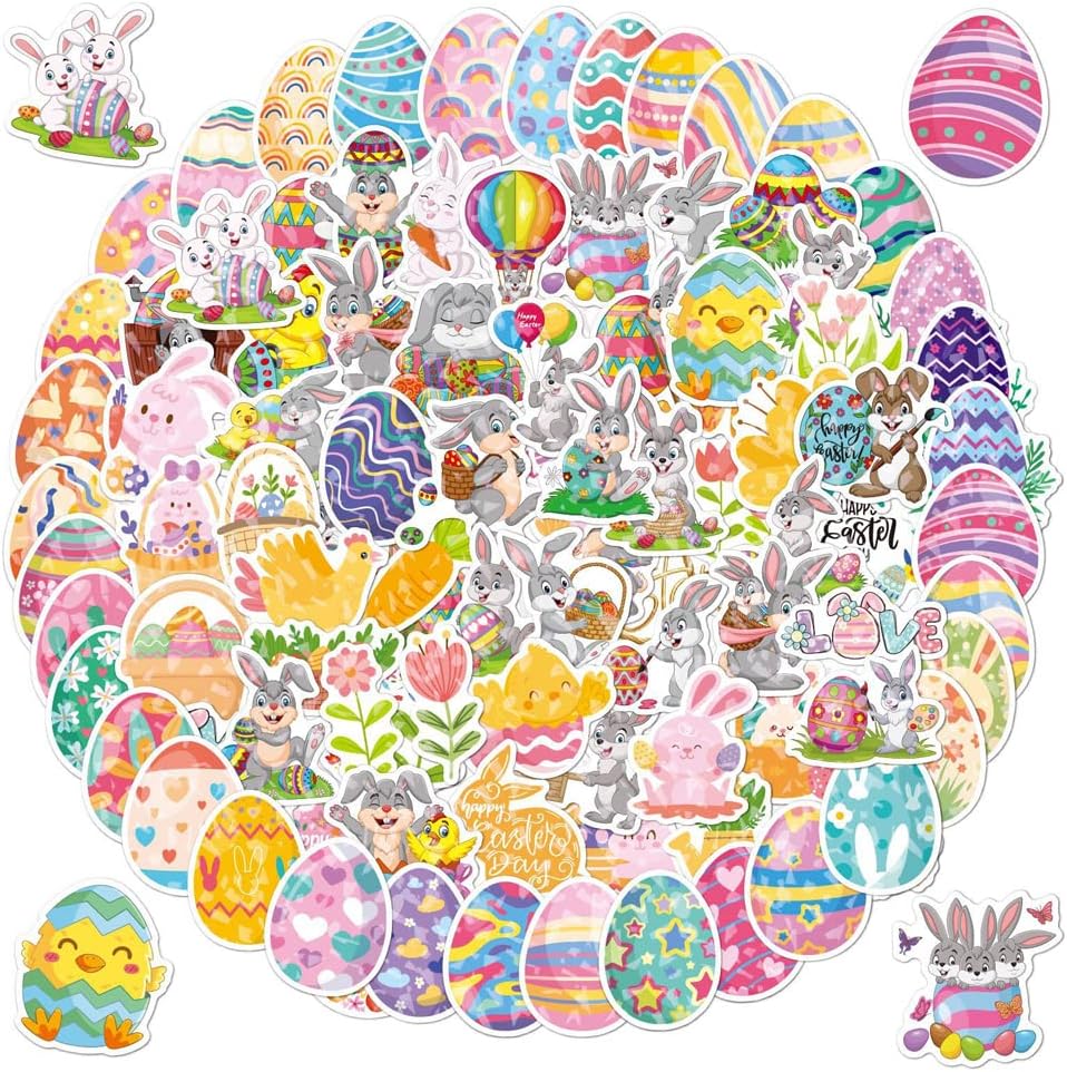 Amazon.com: 100 PCS Easter Stickers Bunny Stickers Vinyl Waterproof ...