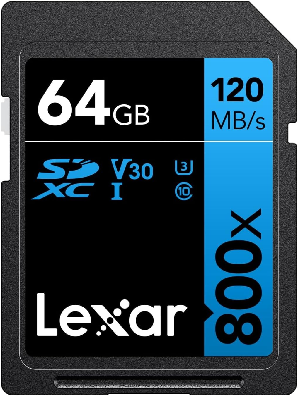 Lexar High Performance BLUE Series 800x SDHC/SDXC Flash Memory Card, 64GB, LSD64GCB1NL800