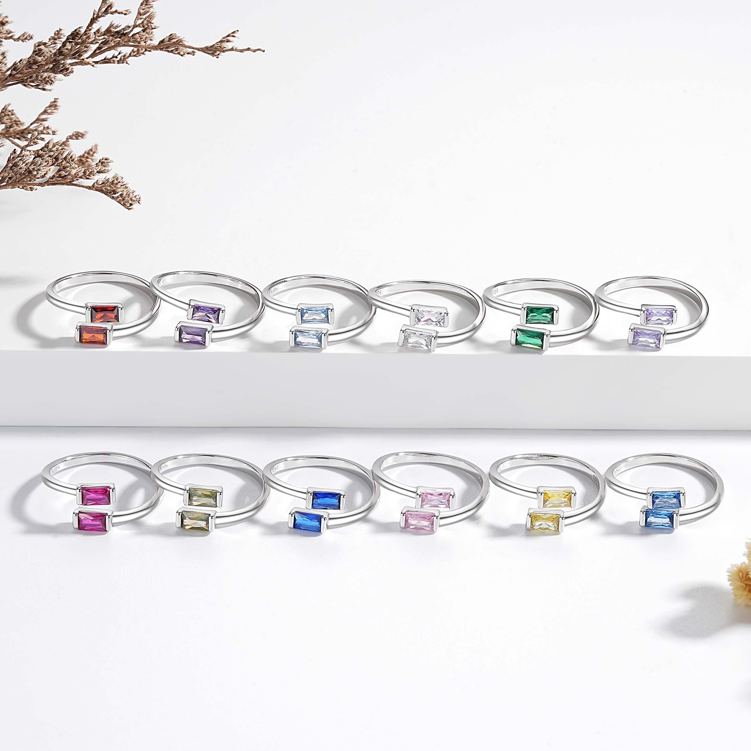 Ring aus 925er Sterlingsilber mit Geburtsstein für Damen, zierlich, verstellbar, stapelbar, Verlobungsring, Hochzeit, Versprechen, Geburtstag, Weihnachten, Valentinstag, Schmuckgeschenk