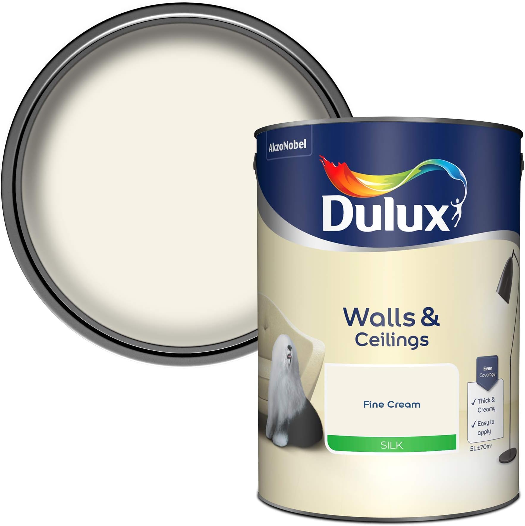 DuluxWalls and Ceilings Silk Emulsion Paint, Fine Cream, 5 Liters