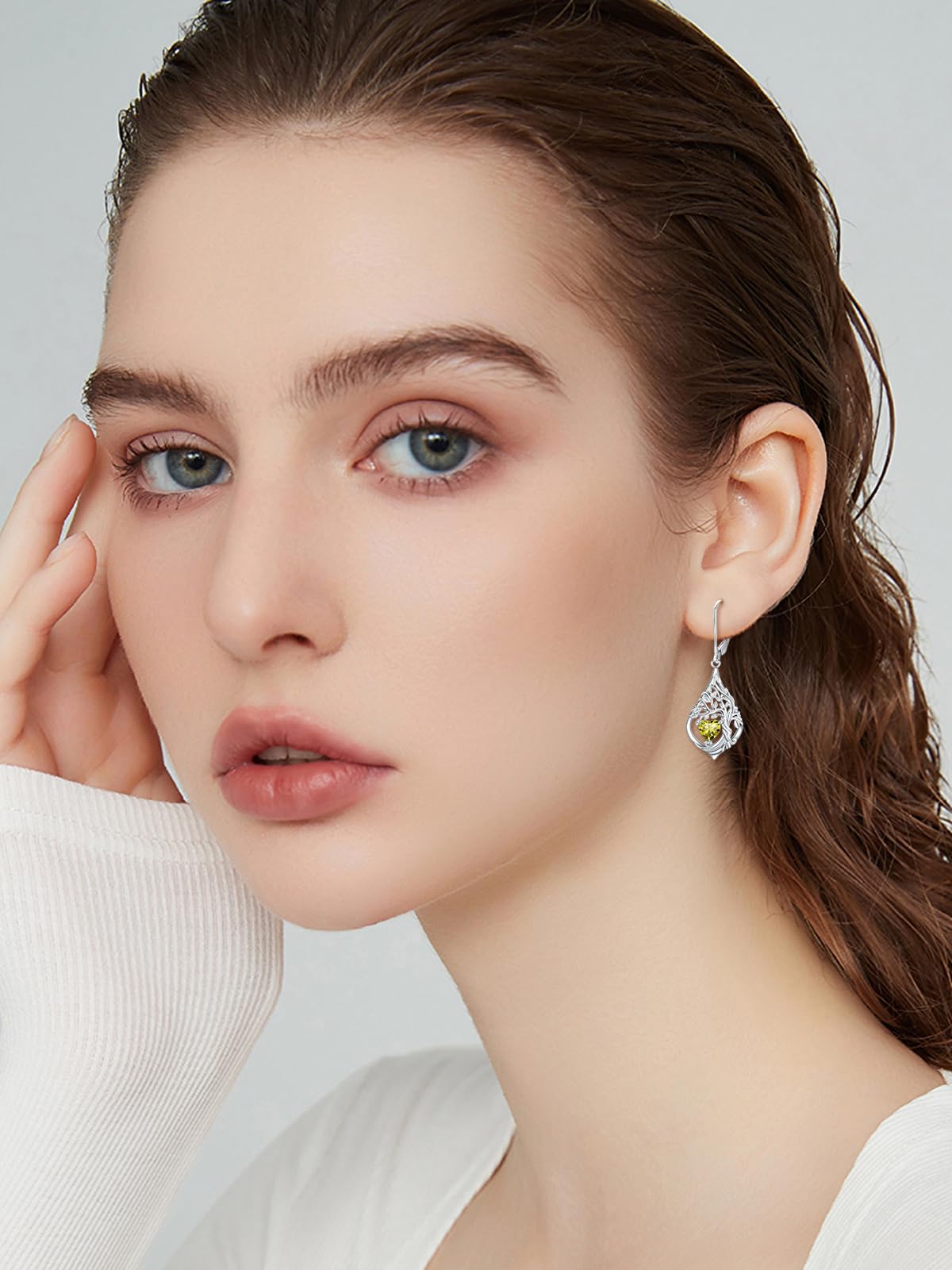 Damen Lebensbaum Ohrringe Silber 925 Hängeohrringe Geburtsstein Schmuck Geschenk zum Jahrestag Weihnachten Geburtstag für Ehefrau Freundin