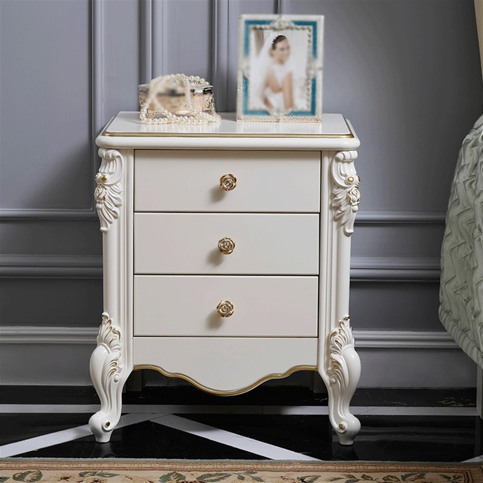 Chevet table d'appoint style Shabby Chic - 2 portes coulissantes - acier aspect bois clair vieilli